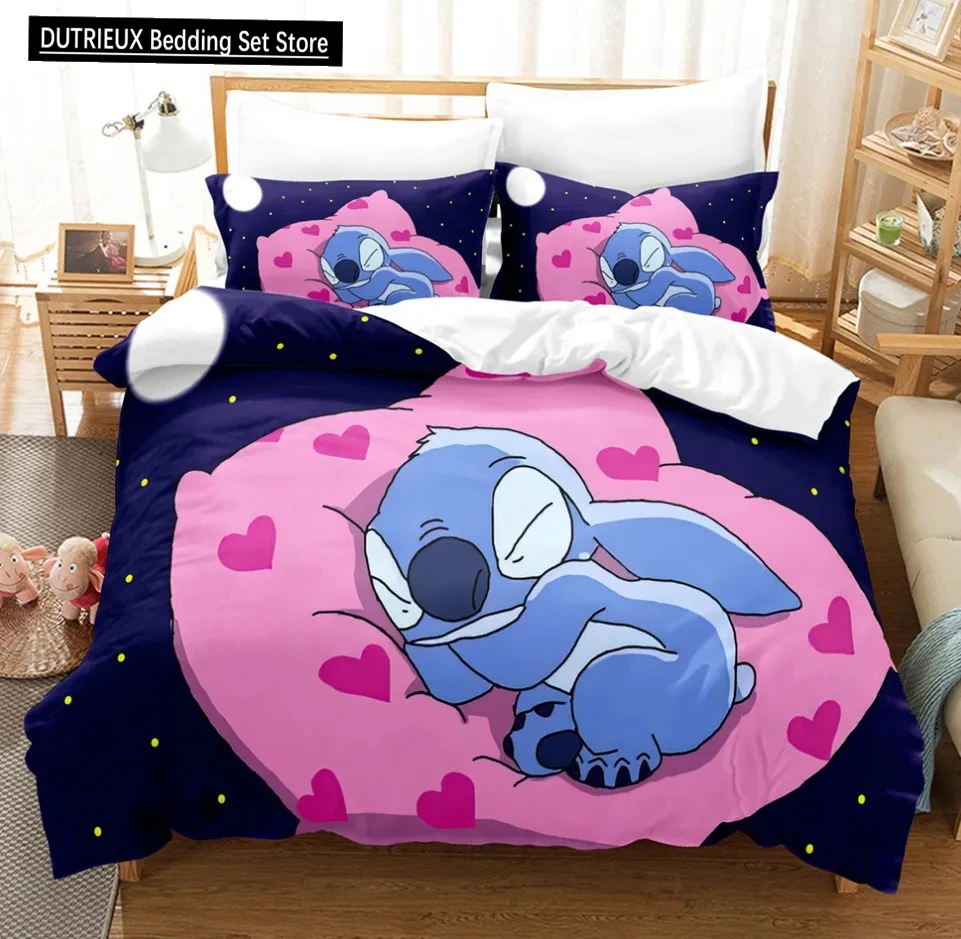 

Disney Stitch Cartoon Anime Bedding Set Little Monster Quilt Duvet Cover Pillowcase Kids Bed Comfortable Bed Set Twin King