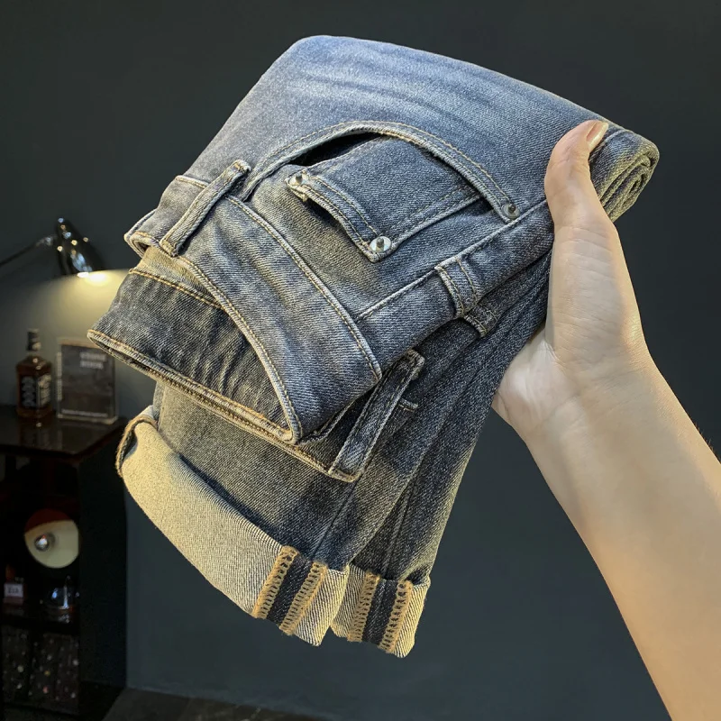 

Loose straight leg men's jeans spring and autumn, new large size, slimming, casual, high-end elastic pants men