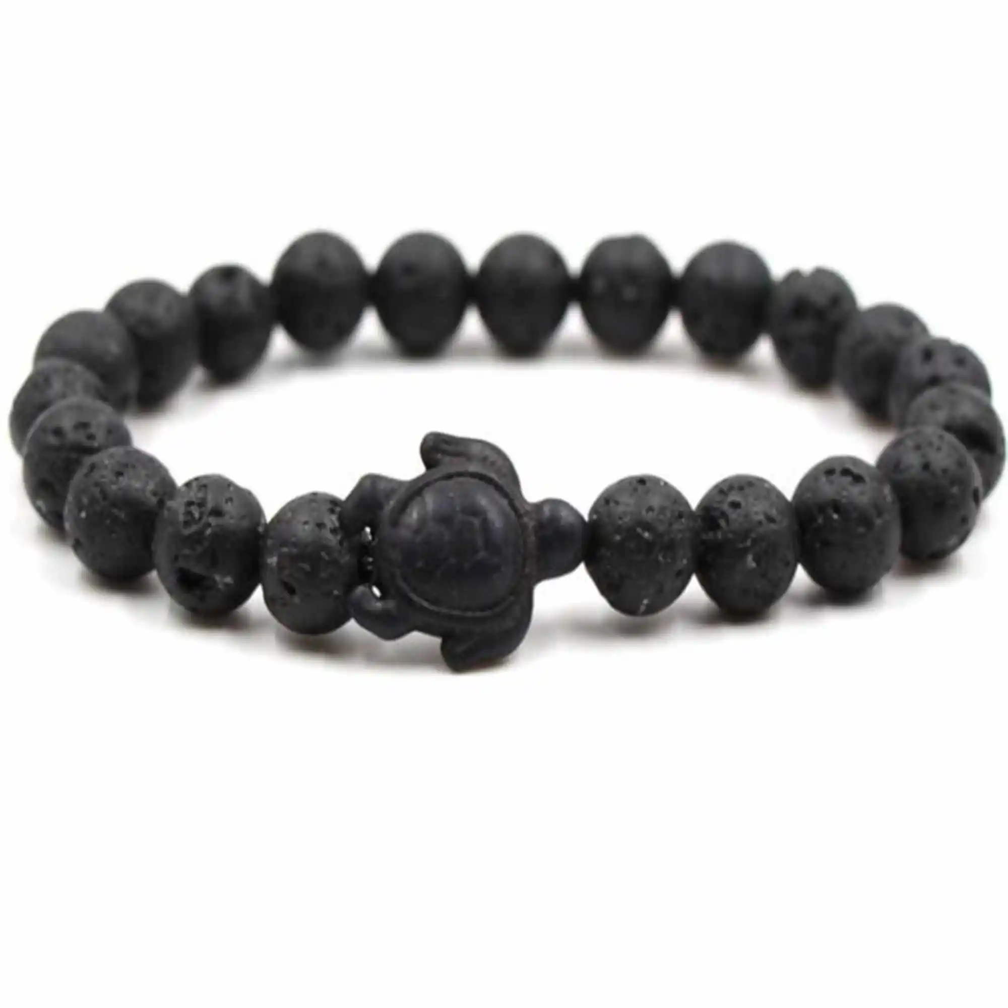 8mm Natural black lava volcanic stone buddhist bracelet Bohemian Trendy Women Karma Chain Beaded Wear Classic Link Prayer