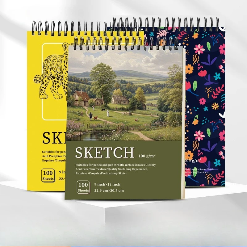 22.9x30.5 سنتيمتر لفائف كراسة الرسم 100 ورقة/200 صفحة سهلة التمزق للسفر رسم اللوحة الكتابة على الجدران تصميم مشروع #3