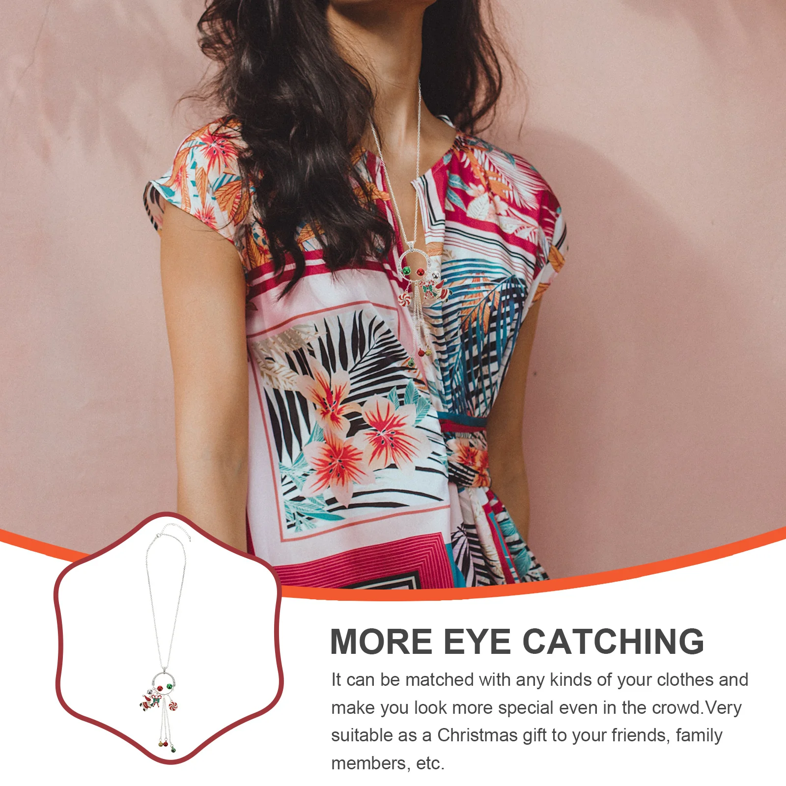 

1Pcs Xmas Style Alloy Necklace Santa Claus Bell Pendant Necklace Festival Decoration Elegant Women Xmas Party Jewelry
