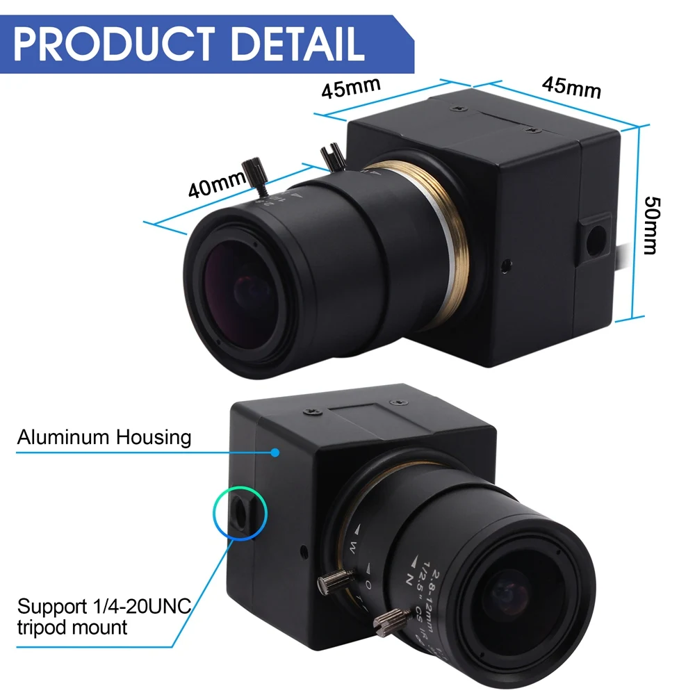 Kamera internetowa ELP 4K IMX415 Bezpłatny sterownik Obiektyw zmiennoogniskowy 2,8–12 mm Ręczne ustawianie ostrości Zoom optyczny Kamera USB 30 klatek na sekundę