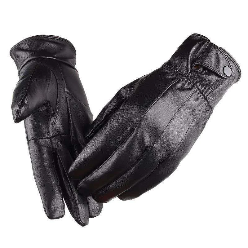 1pair Men\'s PU Leather Winter Autumn Driving Keep Warm Gloves Fleece Tactical Gloves Black Outdoor Sports Waterproof Mitten