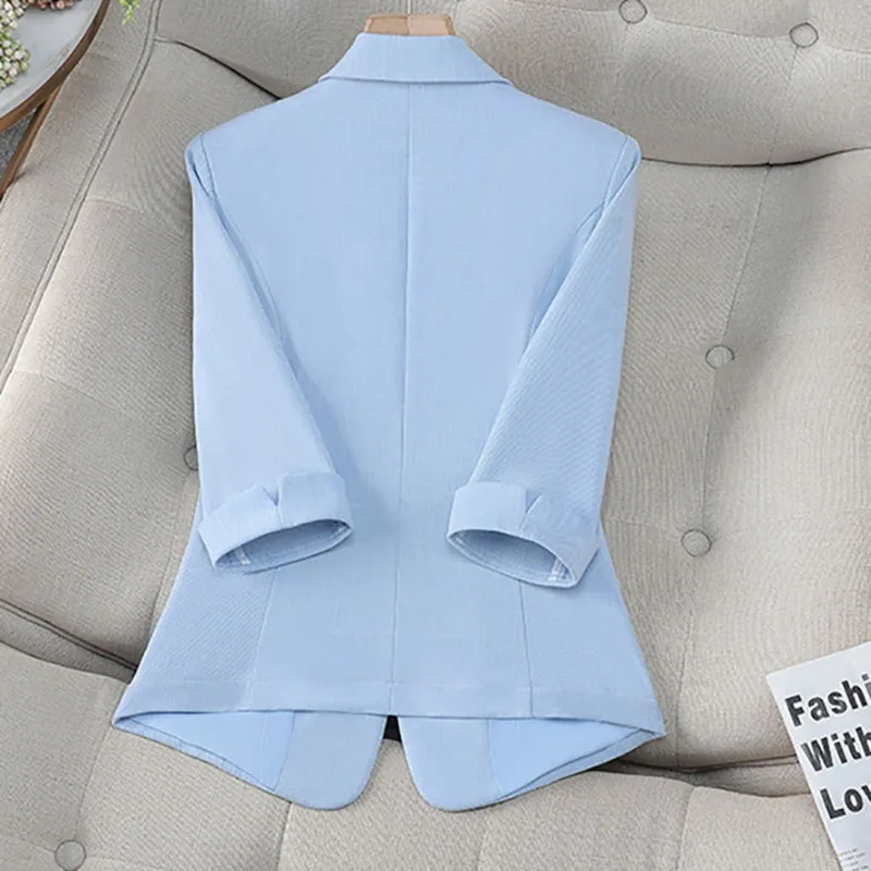 

Spring Summer Women Seven Points Sleeve Small Suit Coat Korean Female Solid Color Blazer Jacket Ladies New Leisure Fashion Tops