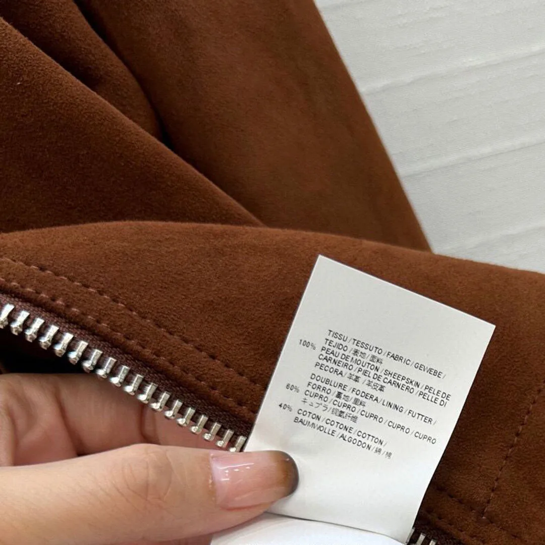 最高品質 100% スエード羊革ジャケット女性スタンドカラージッパー長袖バックワイドベルトレトロ本革ショートコート