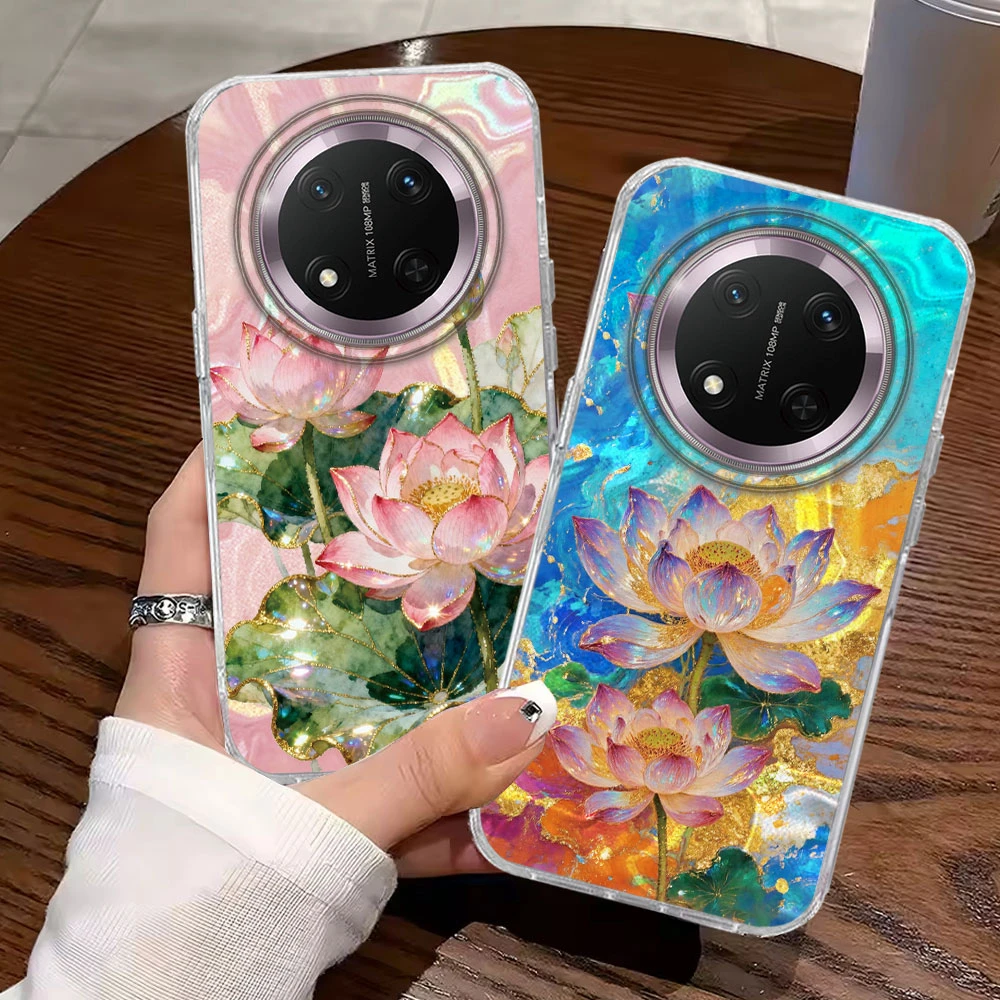Rosa Pfingstrose Lotus Print Mädchen Handyhülle für Honor X9c X9a X9b X8a X8b X8c X6c X7b 400 200 90 Smart Pro Magic7 6 5 70 Lite Cover