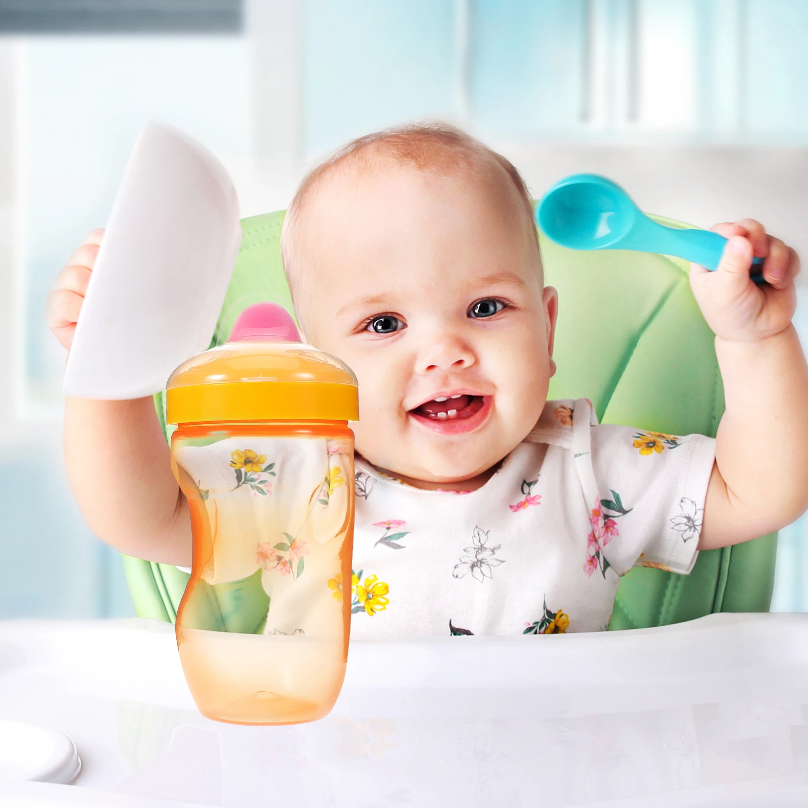 

300Ml Silicone Baby Trainer Cup Toddler Drinking Bottle Spill Proof Kids Water Cup Reusable Lightweight Orange Durable Portable