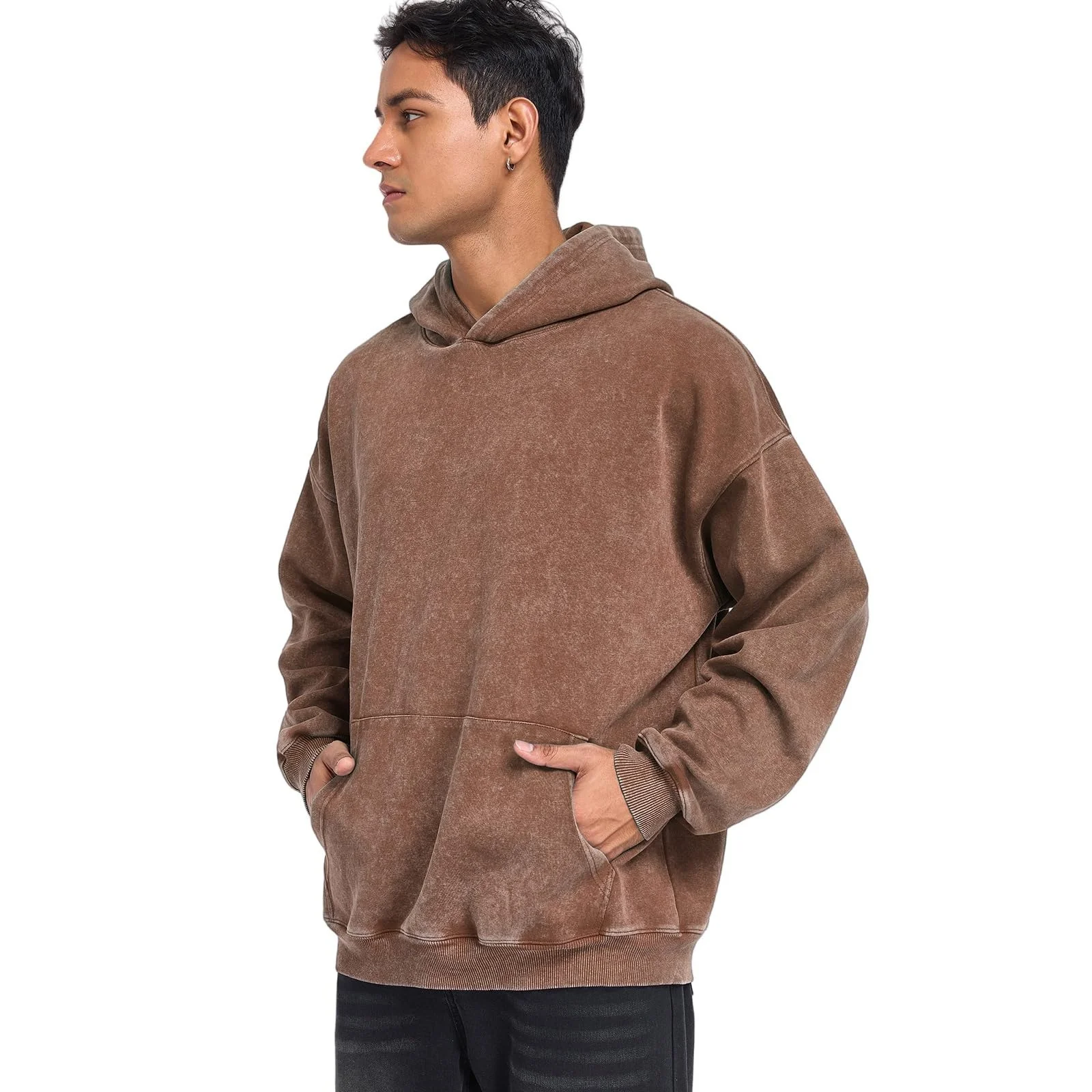 Men's Retro Washed Hoodies 100% Cotton Tops Black Acid Vintage Hooded Sweatshirts Oversize Hip Hop Male Pullover