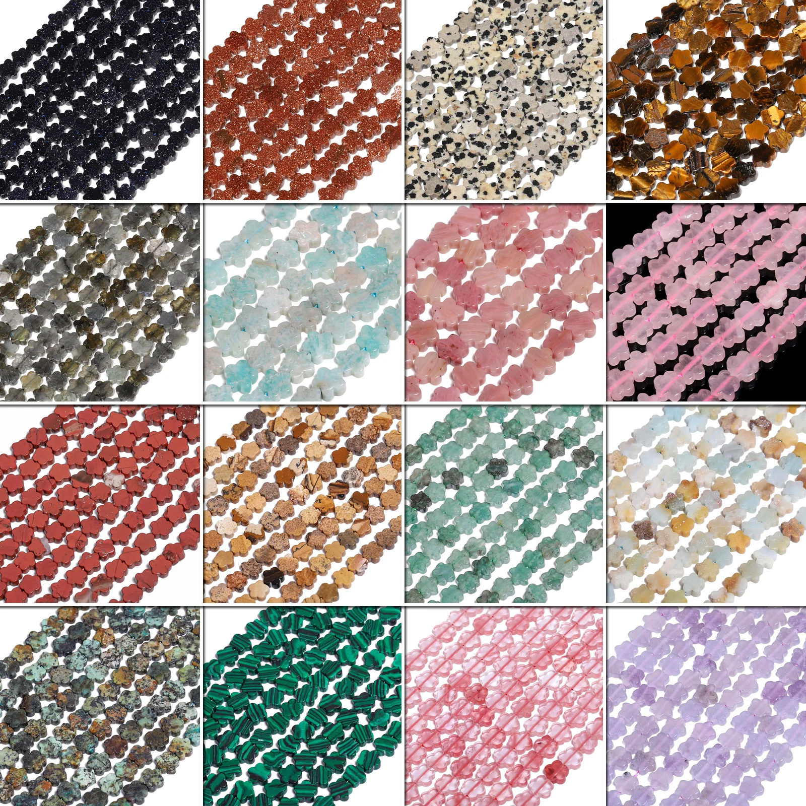 30pcs/pack 6mm Flower Stone Beads Natural African Turquoise Amazonite Red Jasper Picture Jasper Stone Beads for Jewelry Making