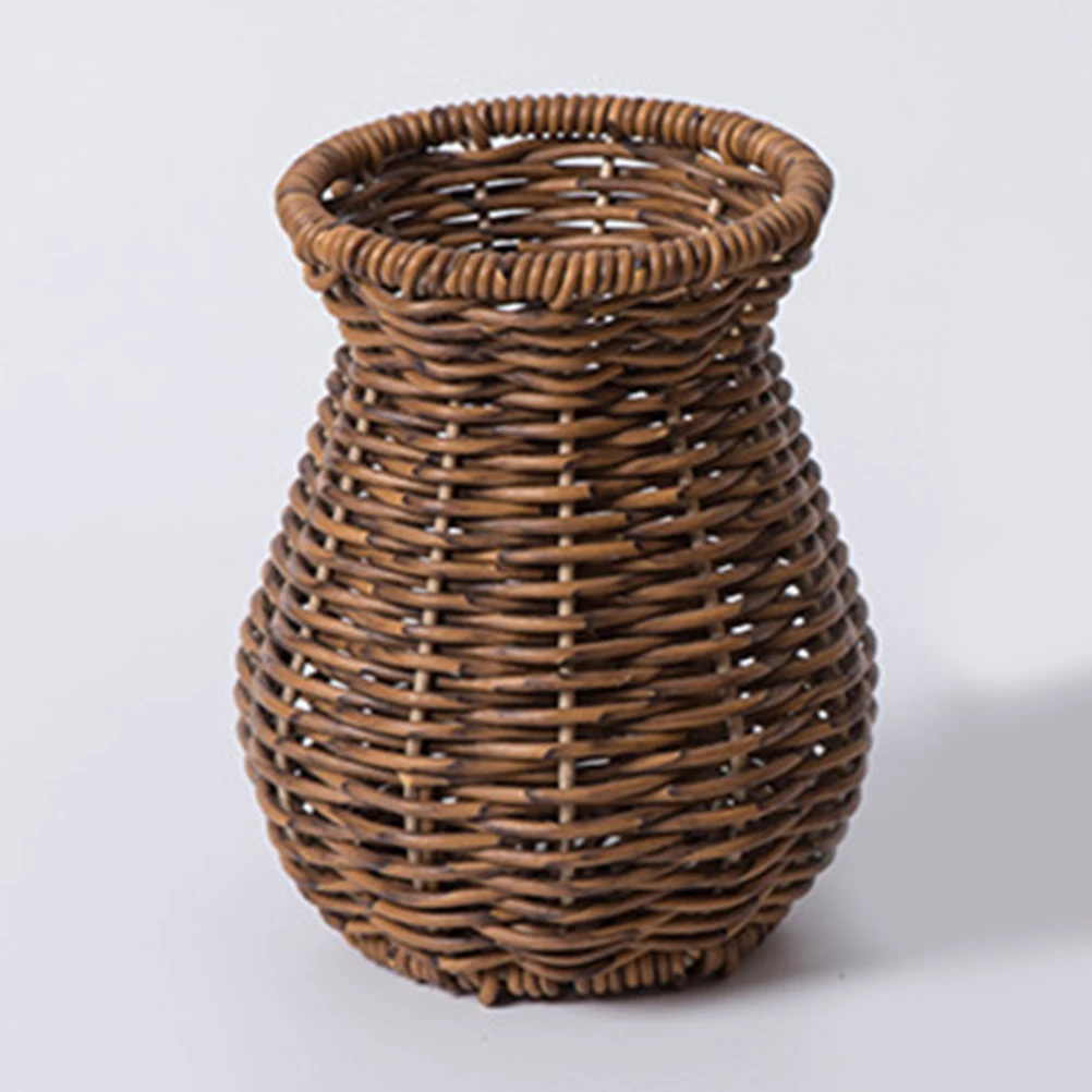 

1pcs Woven Flower Vase Imitation Rattan Dried Flower Holder Rustic Desktop Decorative Vase For Home Office Wedding Decoration