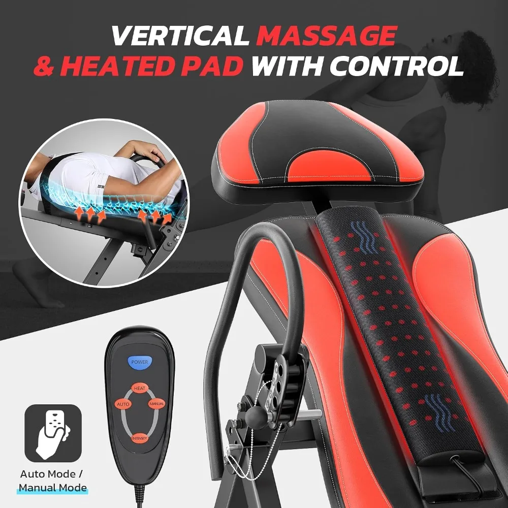 Inversion Table Massage Heat Back Pain Relief w/Remote Control, Reversible Ankle Holders, Heavy Duty 320lbs