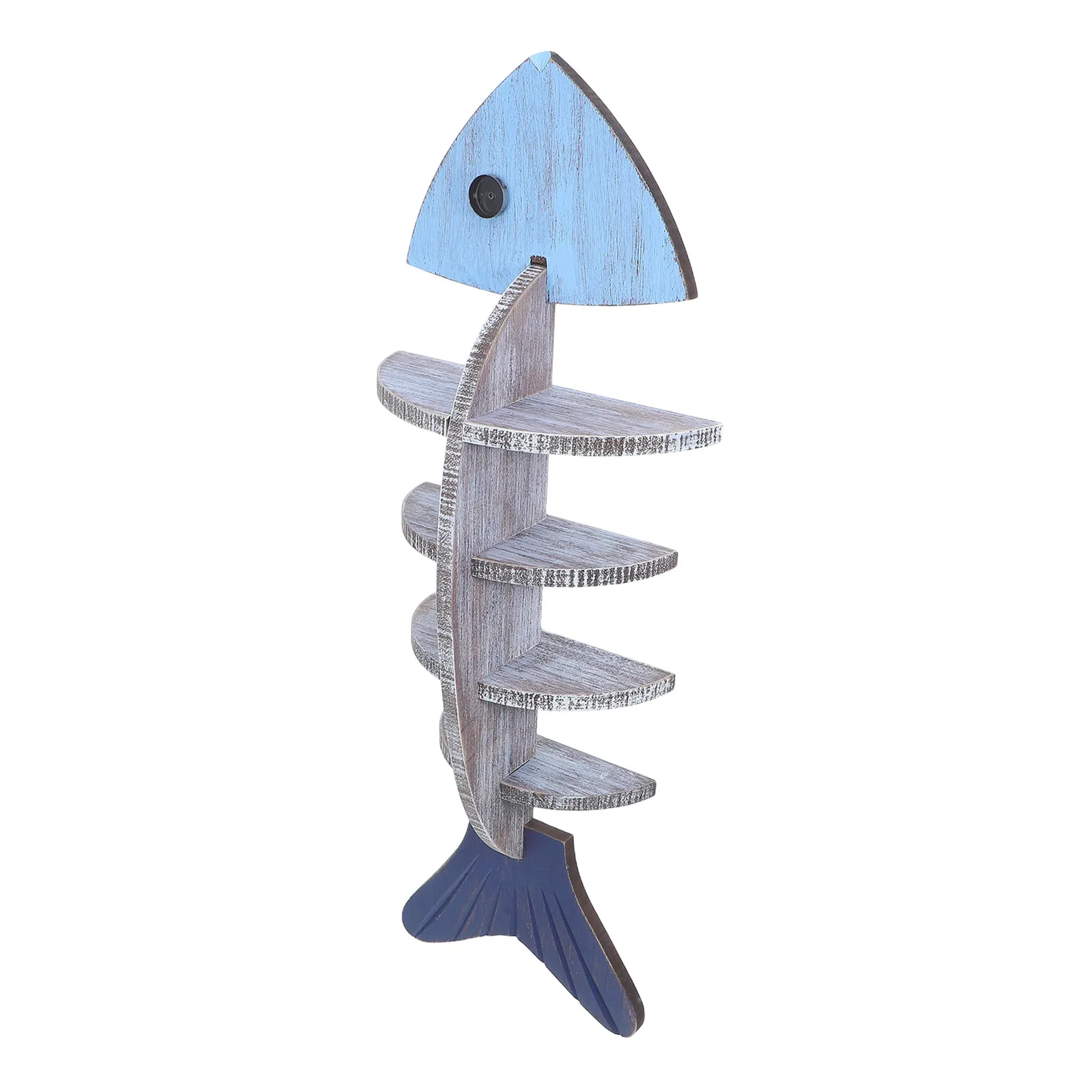 Fish-Shaped Wall Shelf Wooden Coastal Nautical Decor Vertical Fishbone Design Floating Rack Bathroom Entryway Organizer Shelf