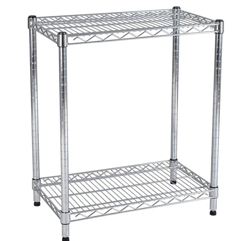 

Two-layer chrome-plated wire mesh rack workshop balcony storage sundries metal finishing rack mobile storage rack belt wheel
