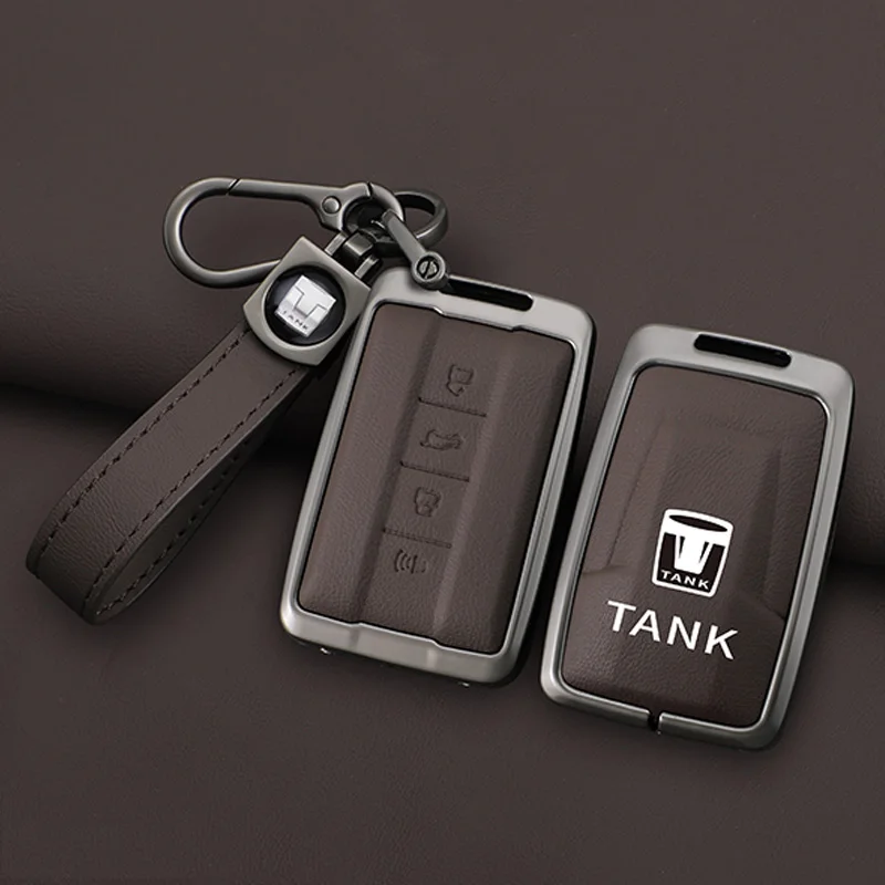 

For Great Wall GWM WEY TANK 300 500 Tank300 Tank500 Remote Holder Accessories new Zinc Alloy Leather Key Cover Case Set