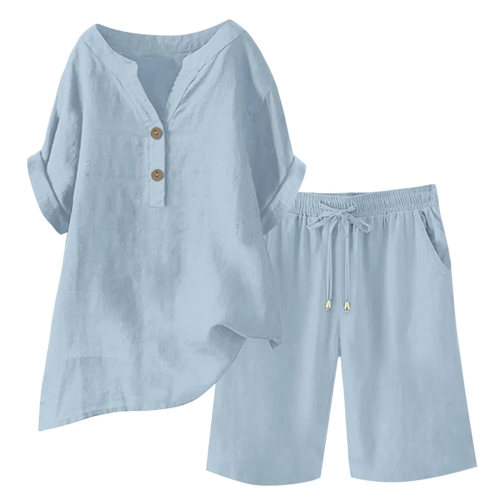 Women\'s Casual Suits Stylish Women\'s Cotton Linen Summer Suit with Wide Leg Pants Casual Loose Fit Two for Ladies for Summer
