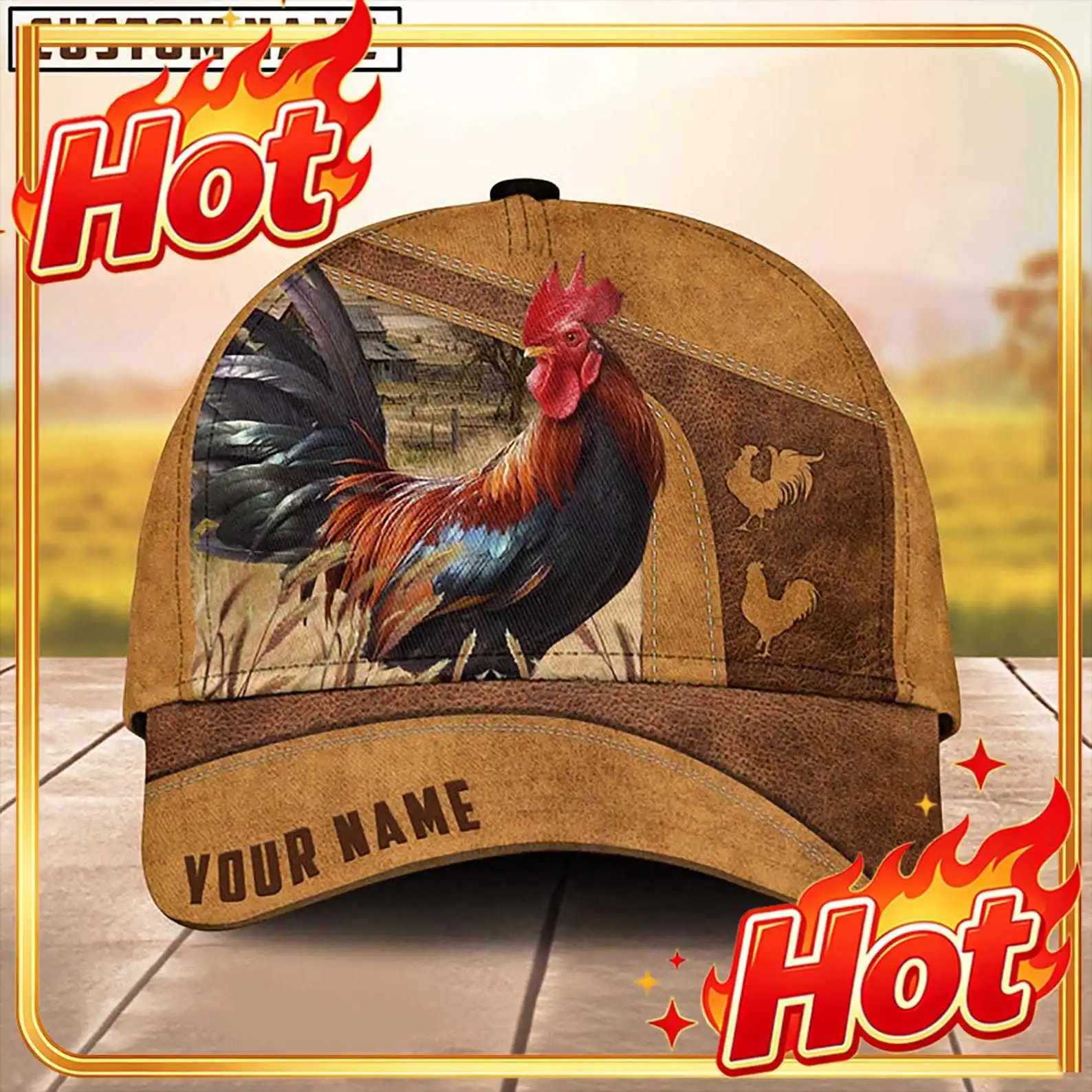 Custom Custom Rooster Hat With Name, Chicken Baseball Cap, Funny Farm Hat For Men Women, Farmer Gift, Farm Animal Cap For Farm L