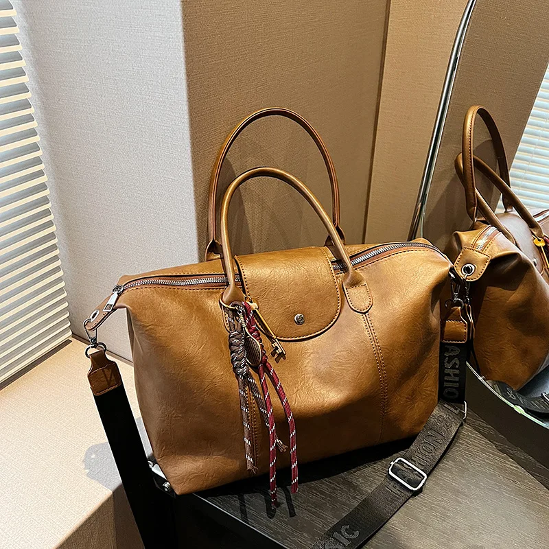 

2025 Waxed Leather Tote - Full-grain Pull-up Shoulder Bag with Brass Hardware, Spacious Work Purse