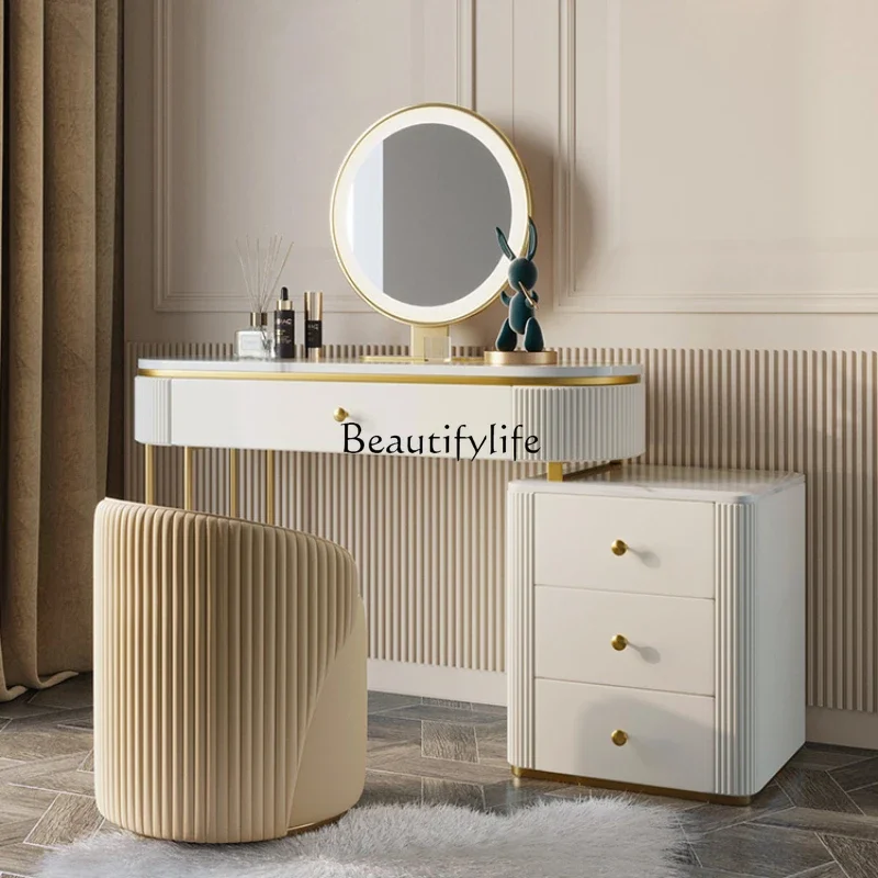 

Light luxury dresser bedroom modern simple storage cabinet integrated small apartment marble dressing table