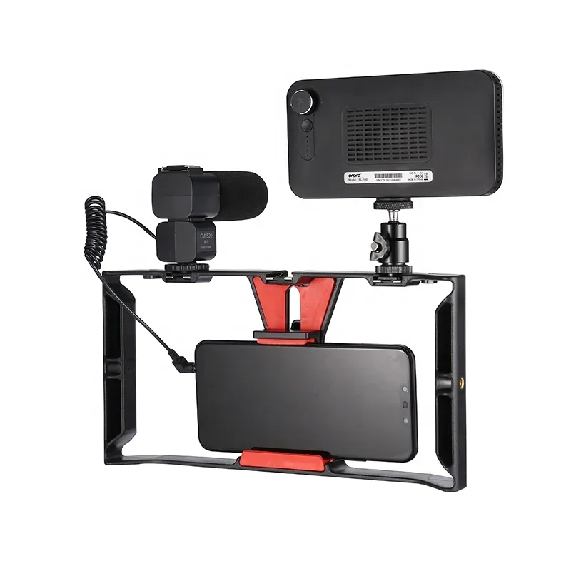 Live Broadcast Equipment Vlog Kit Mobile Phone Stabilizer Phone Mount with LED Light and Microphone for Live Streaming