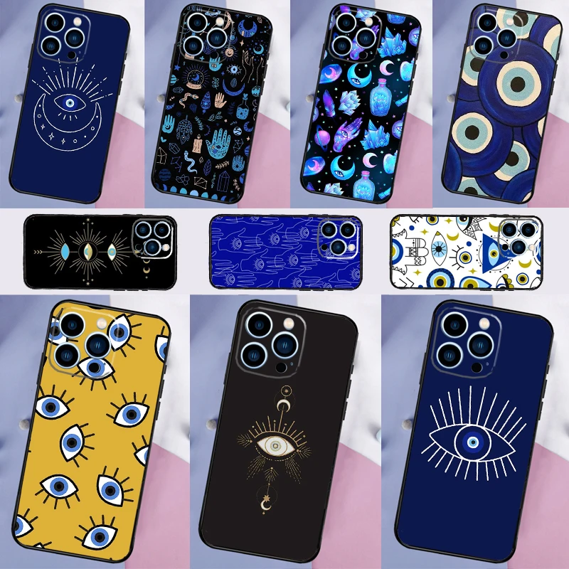 Blue Evil Eye Case For iPhone 16 15 13 12 11 14 Pro Max Mini X XR XS Max Plus Bumper Back Cover