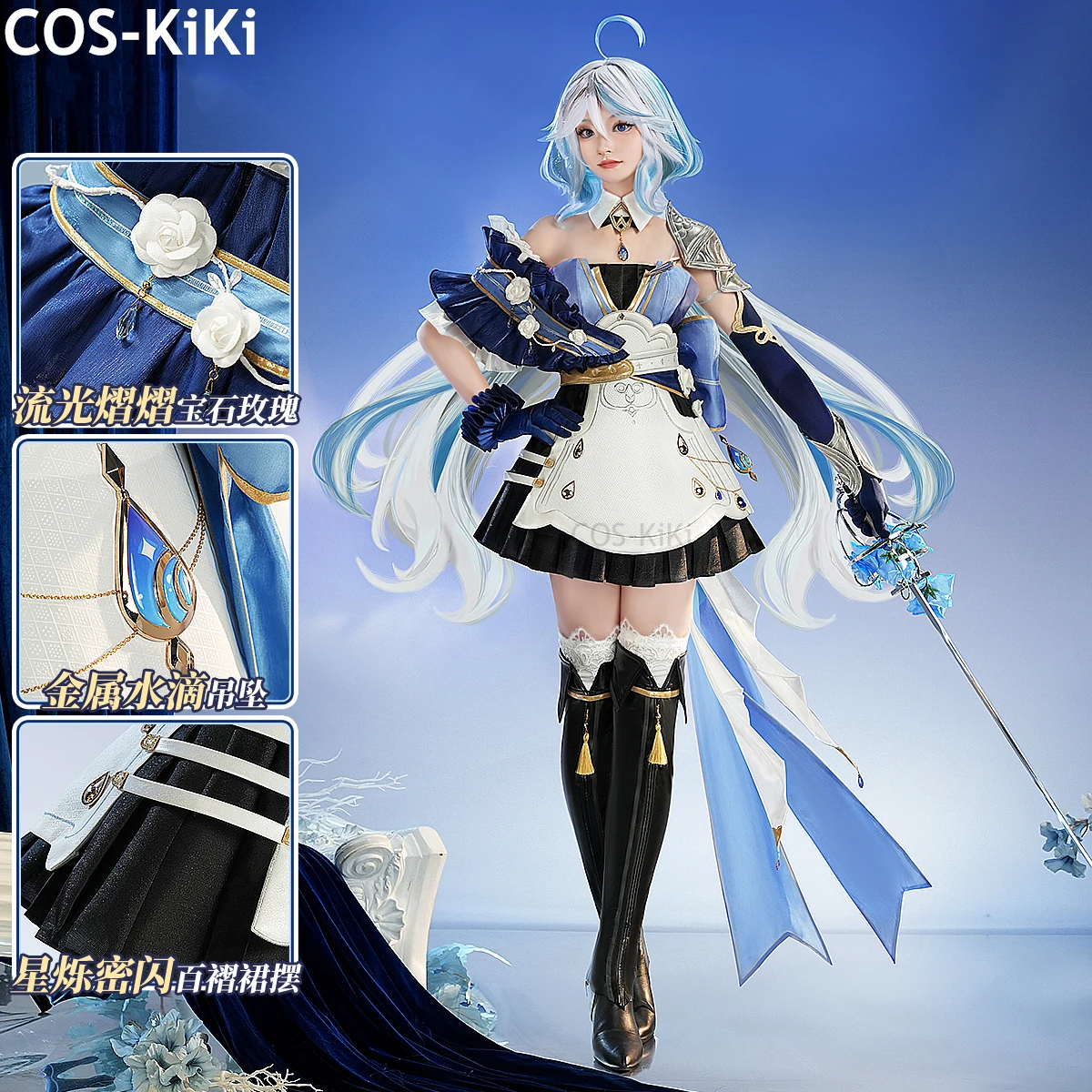 COS-KiKi Genshin Impact Furina Focalors Tidal Oath Game Suit Elegant Lovely Dress Cosplay Costume Halloween Party Outfit Women