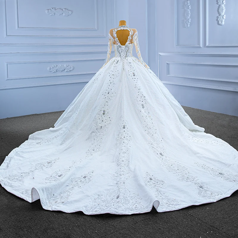 kisswhite customized Rms67558 High Neck Ball Gown Waves Bridal Dresses 2022 New Design Puffy Long Train Wedding Gown