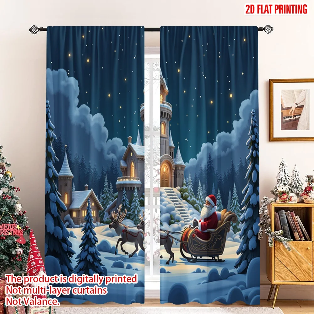 

2pcs 2D flat printing Merry Christmas Popular Drapes Santa's Snowy Castle Sleigh Ride Polyester Without Electricity 0 for