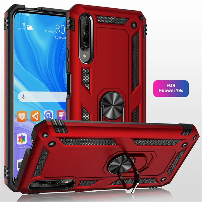 Luxury Armor Shockproof Bumper Phone Case For Huawei Y6S Y8S Y9S Car Magnetic Metail Ring Stand Holder Back Cover