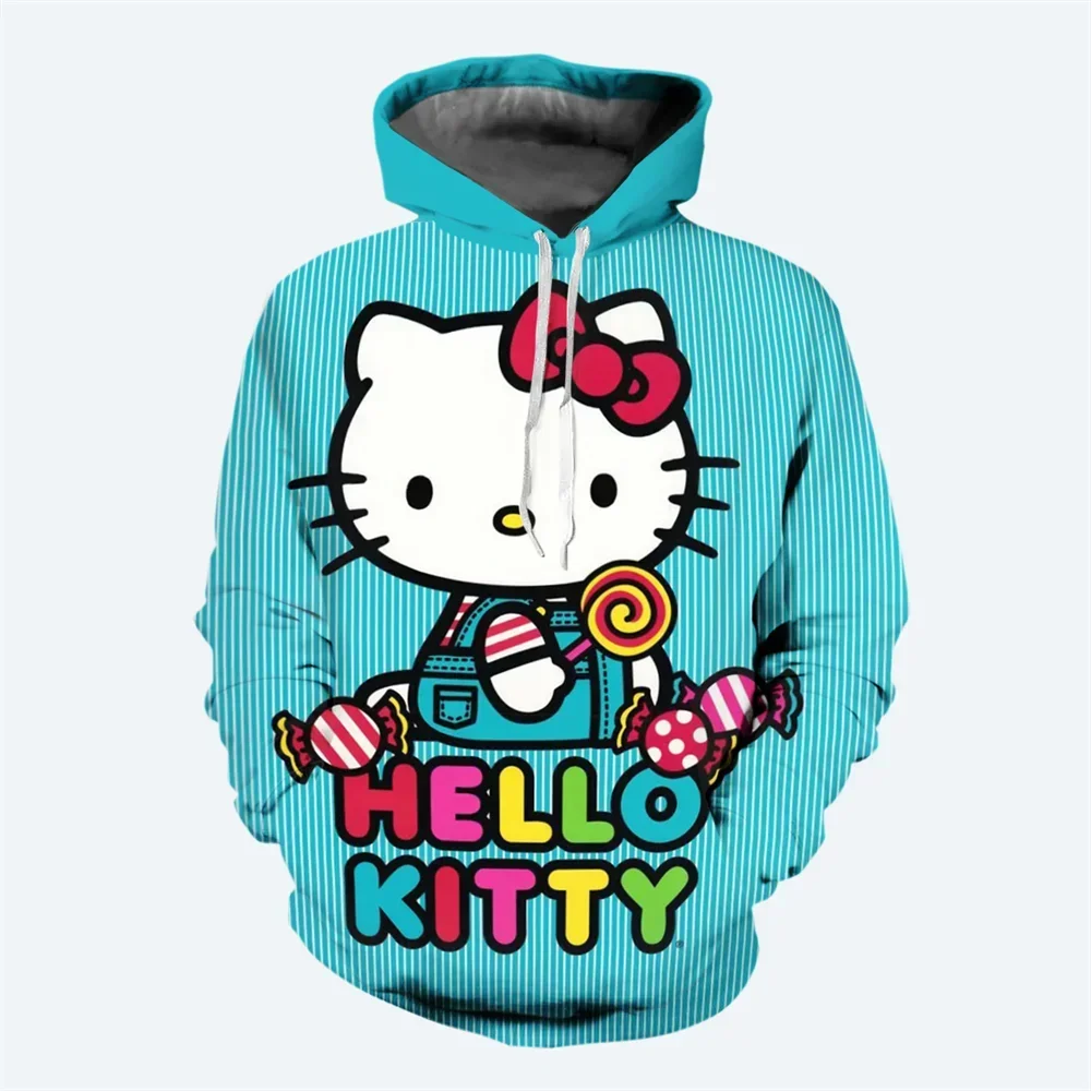 Hello Kitty Girls Hoodie Cartoon Hoodie 3D Printing Oversized Pullover Fashion New Women\'s Hoodie MINISO Women\'s Clothing