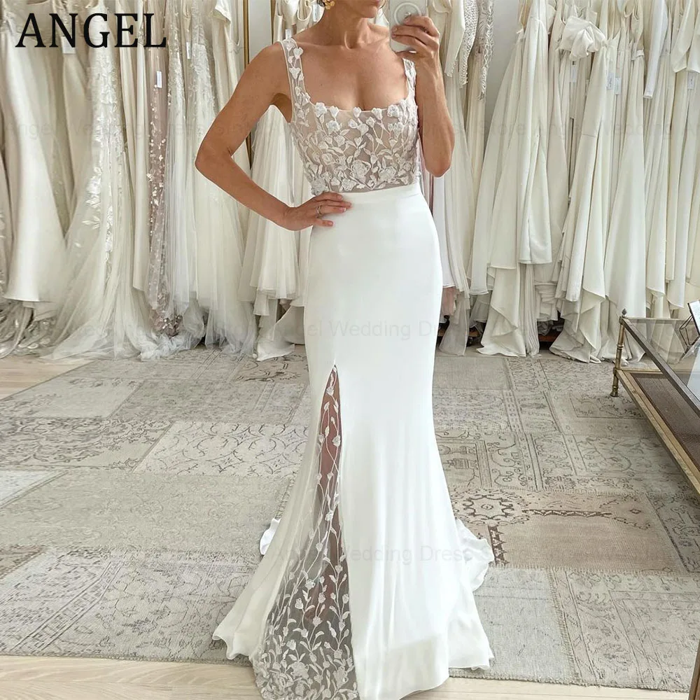 ANGEL Trendy Appliques sirena abiti da sposa Illusion Tulle corsetto Top abiti da sposa pizzo spacco laterale Sweep Train personalizzato