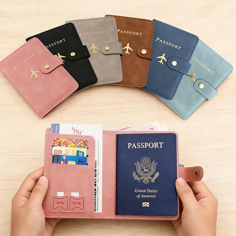 Leather Passport Holder Covers Case for Travel Essentials Credit Card Wallet Passport Book for Women/Men Buckle Passport Cover view 6