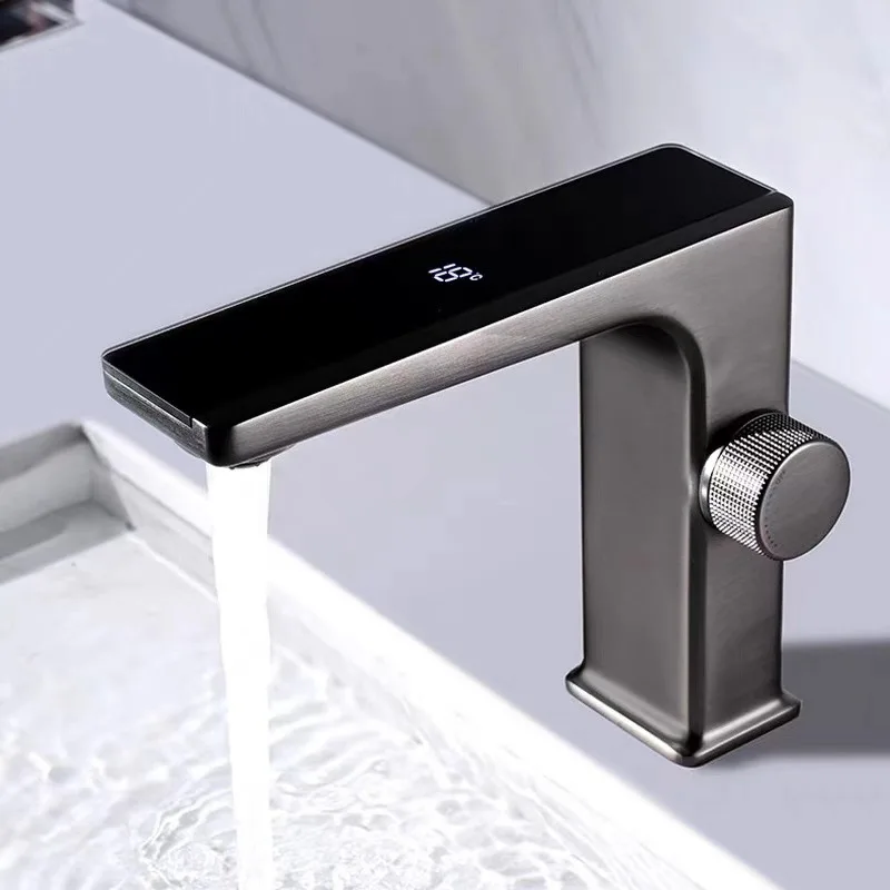 Creative LED Digital Faucet, Brass Bathroom Sink Mixer Tap, Hot and Cold Water, Wash Basin Lavatory Faucet, 128 Characters Max