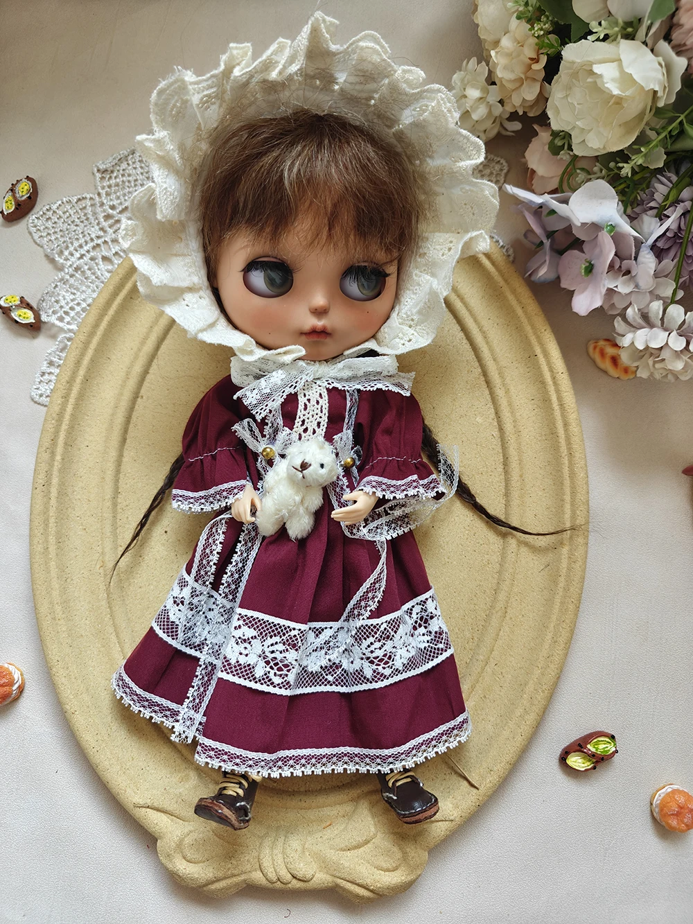 

Blythe doll Clothes Vintage Lace Set red Cute Blythe Clothes for Ymy Licca Azones Ob22 24 27 YMY Doll Accessories