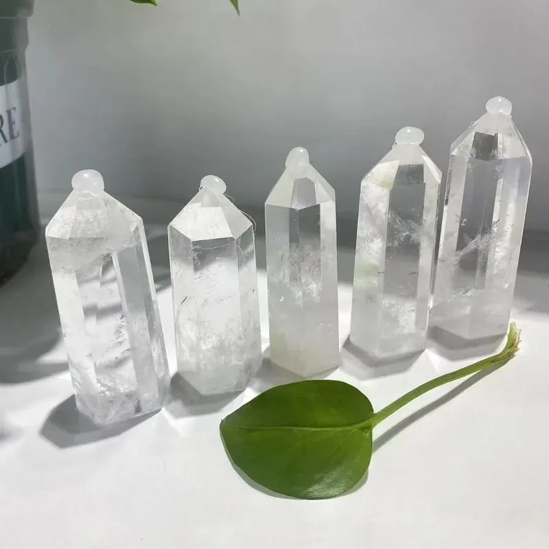 Natural white crystal column ornament crystal rough stone grinding single tip hexagonal energy column degaussing crystal