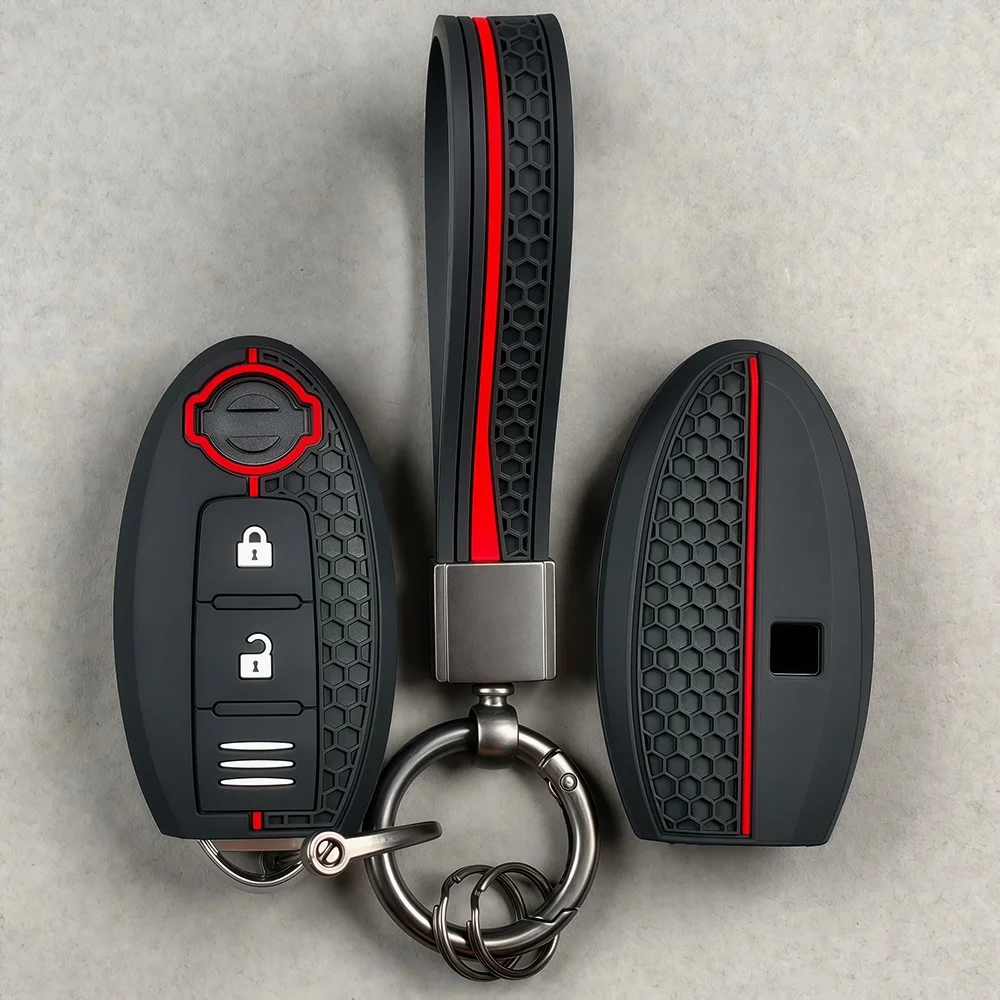 Keychain Silicone Car Key Case for Nissan Qashqai Pulsar March 370Z Micra Juke Note Tiida Wingroad NV200 Leaf Cube Fob Cover