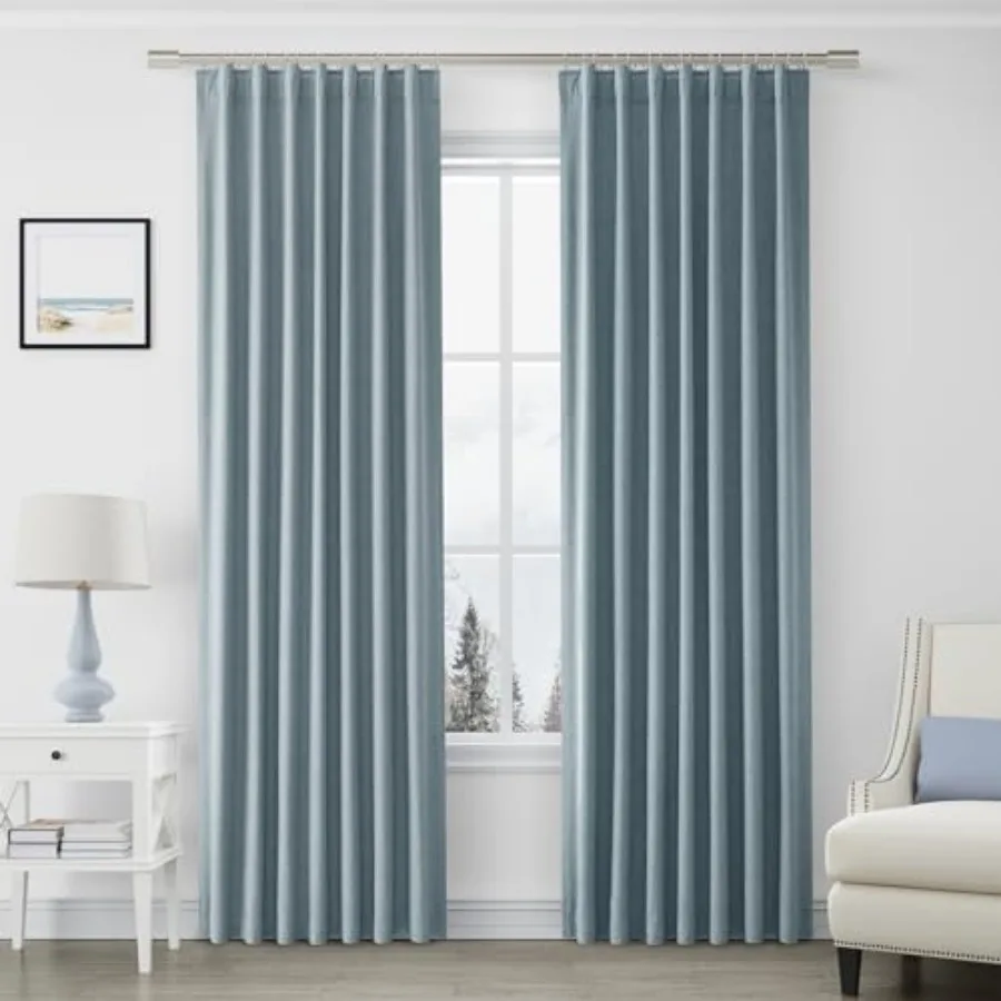 

100% out Linen Curtains 84 Inch Long for Bedroom Out Curtain Modern Coastal Thermal Insulated Drapes for Living Room Window Hoo