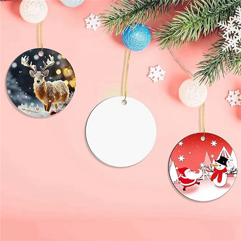 AT53 32 piezas de adornos de sublimación de metal en blanco, para decoración de árbol de Navidad, adornos en blanco, manualidades hechas a mano