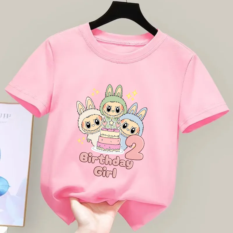 Labubus Kids Clothes Boys Girls Birthday Party T-shirts Cartoon Anime Pattern Number 1-9 Printed Tee Children Summer Fashion Top