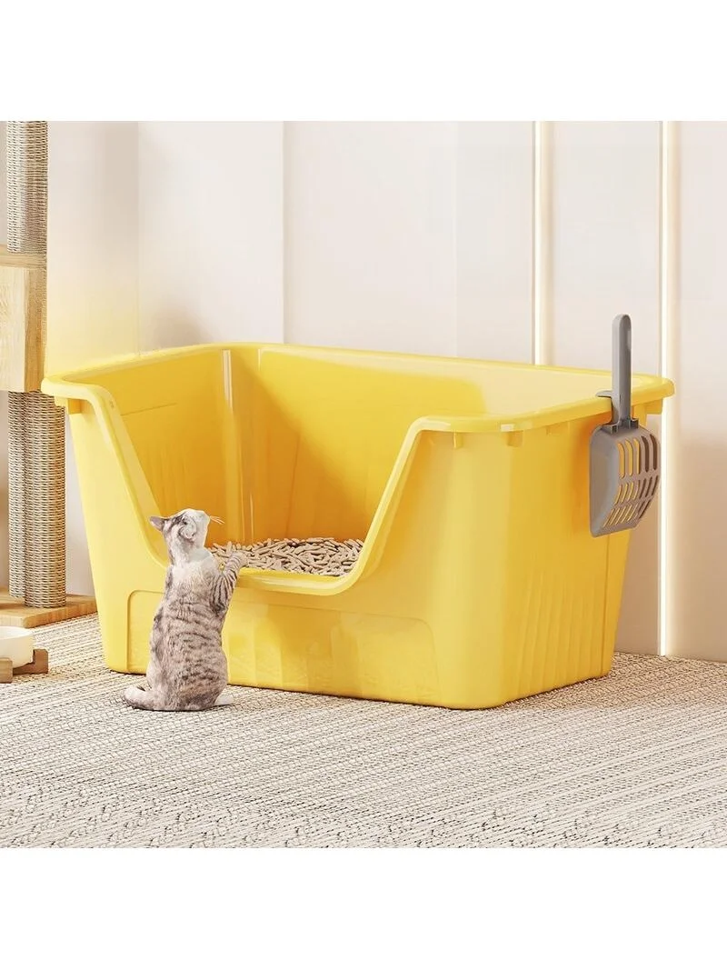 Large Size  Litter Box Full Enclosure No Splash Plastic Pet  Toilet Open Semi-Closed Design Easy to Clean  Bathroom