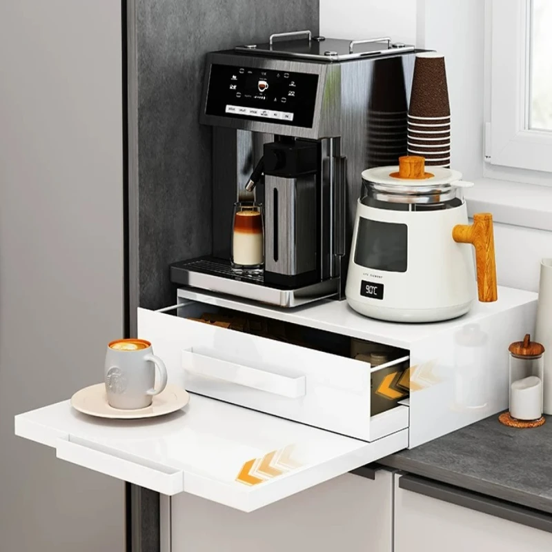Thick Carbon Steel Retractable Coffee Mug Rack Waterproof Damp Proof Sliding Drawer Cup Storage for Coffee Maker Workbench