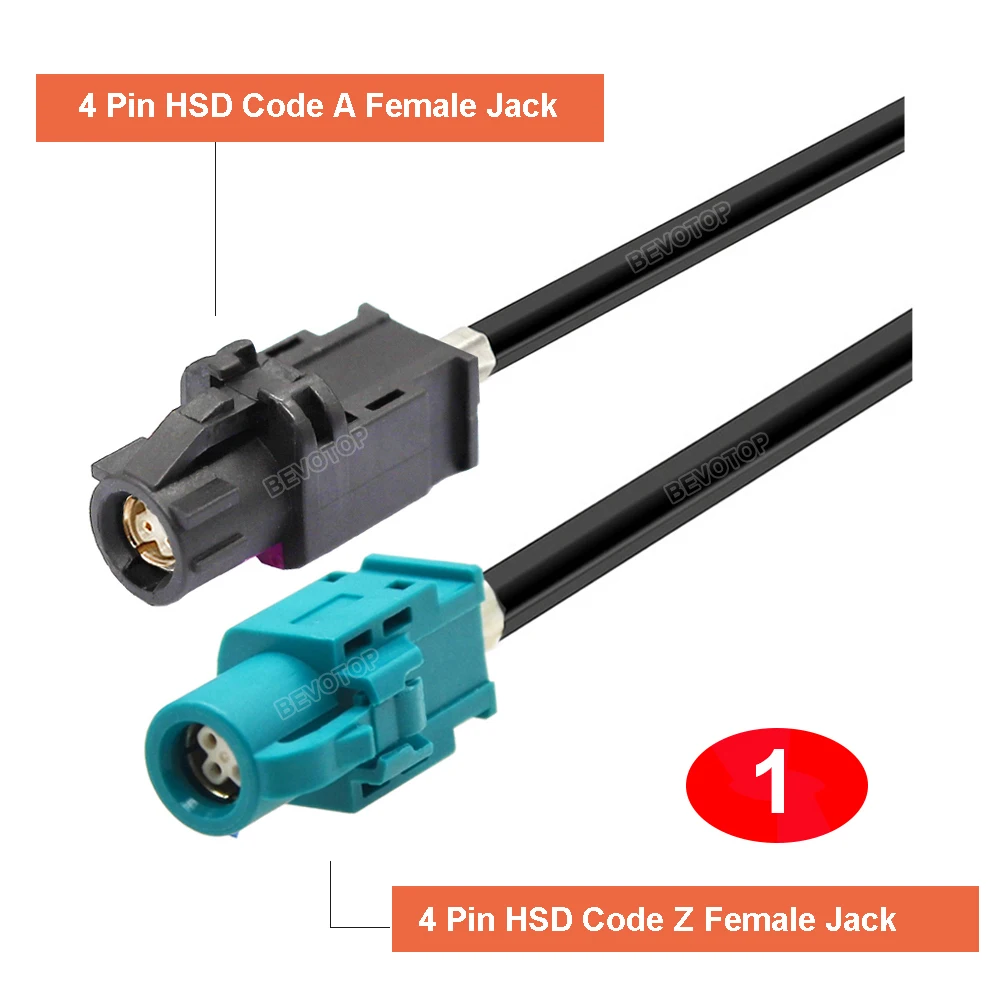 4Pin HSD Cable Black Code A Female to Water Blue Code Z Female Video Line High-Speed 4-Core 535 Wire Harness BEVOTOP Auto Cable