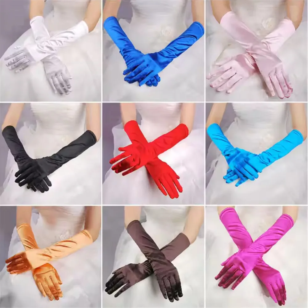 

New Classic Adult Women Wedding Bridal Gloves Skin Elbow Stretch Finger Long Gloves Women Flapper Gloves Matching Costume