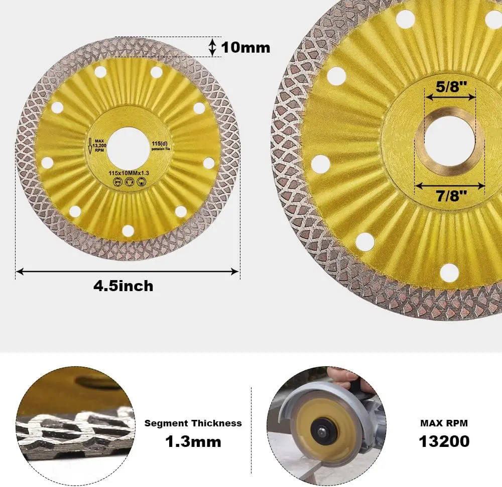 4.5 "เพชร 115 มม.Hot Pressed แผ่นตัดเพชรแคบ Turbo ใบเลื่อยหินประดิษฐ์ควอตซ์กระเบื้องเซรามิคหินแกรนิต