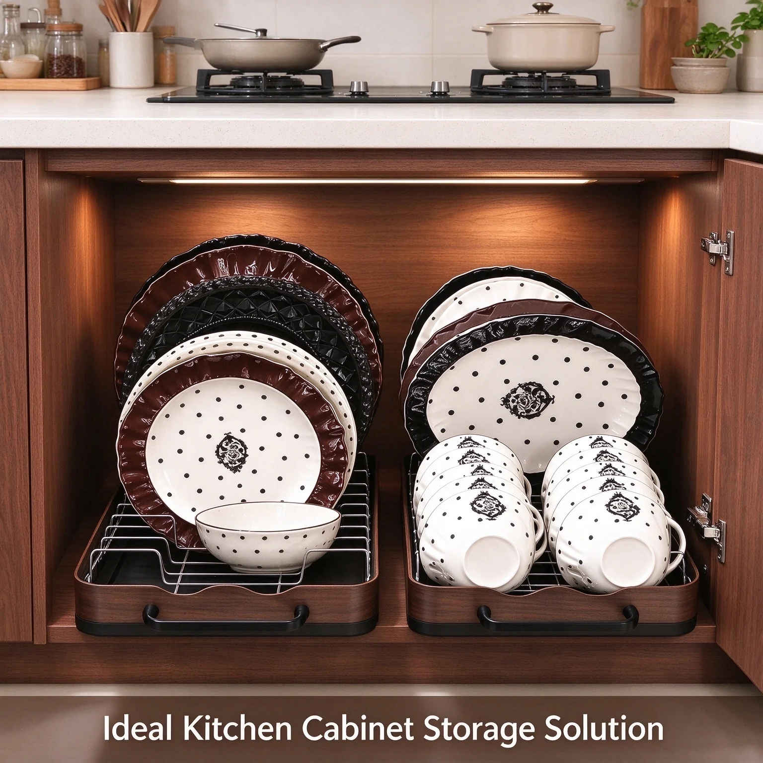 Silver Stainless Steel Pull Out Dish Rack Cabinet Slide Out Dish Organizer No Drill 12 Plates 6 Bowls 42cm