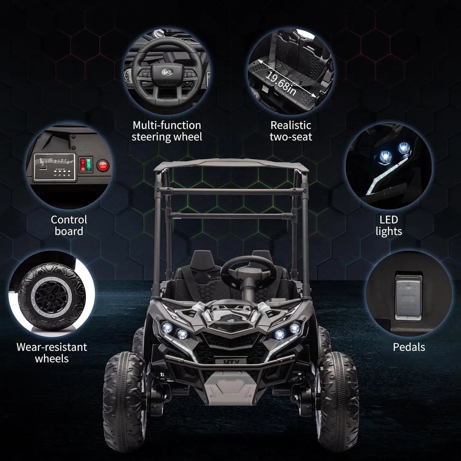 Voiture pour enfants 24V 2 places avec télécommande, camion électrique 4WD avec pare-soleil, jouet tout-terrain UTV avec choc à 4 roues