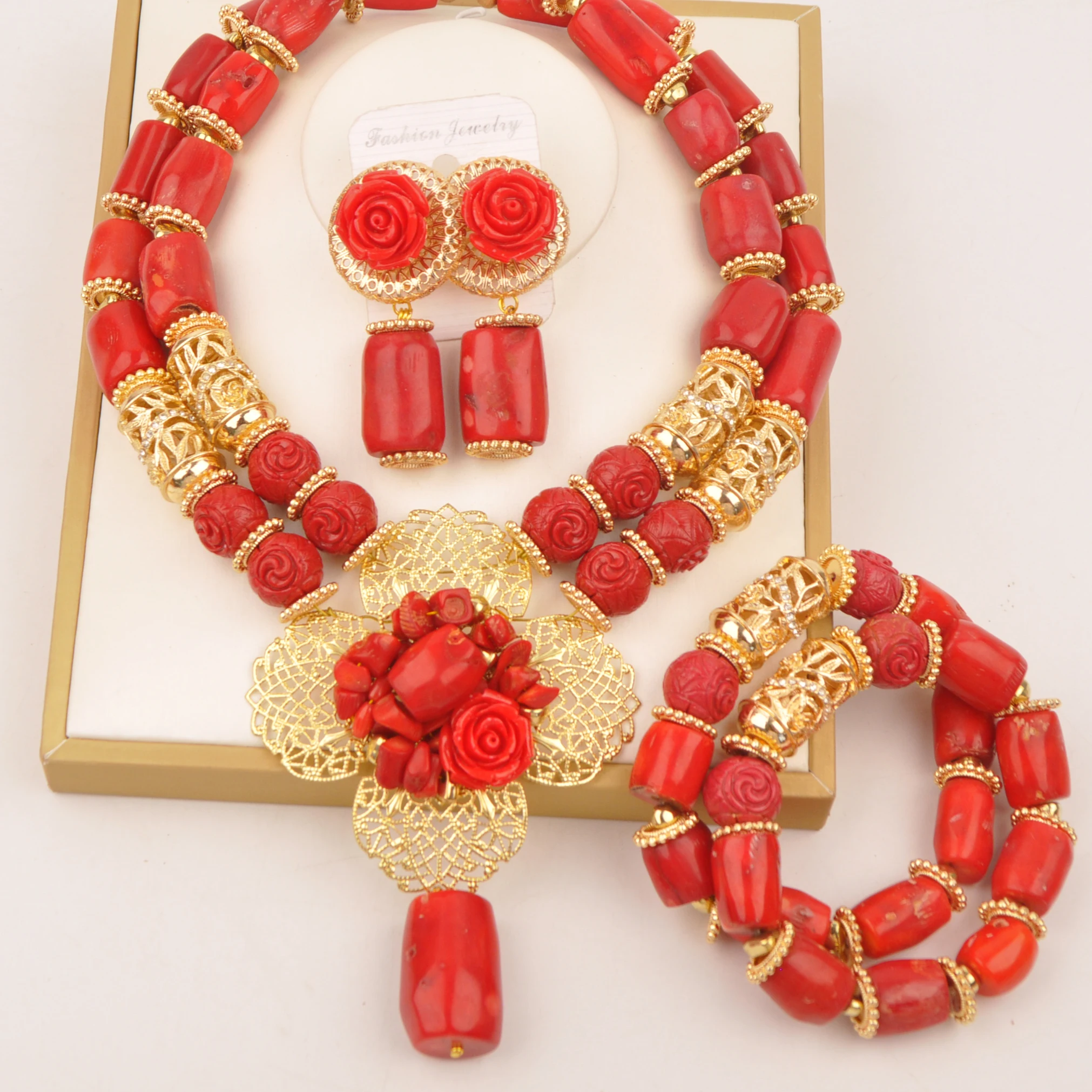 

Natural coral Nigerian Wedding jewelry Jewelry set necklace red