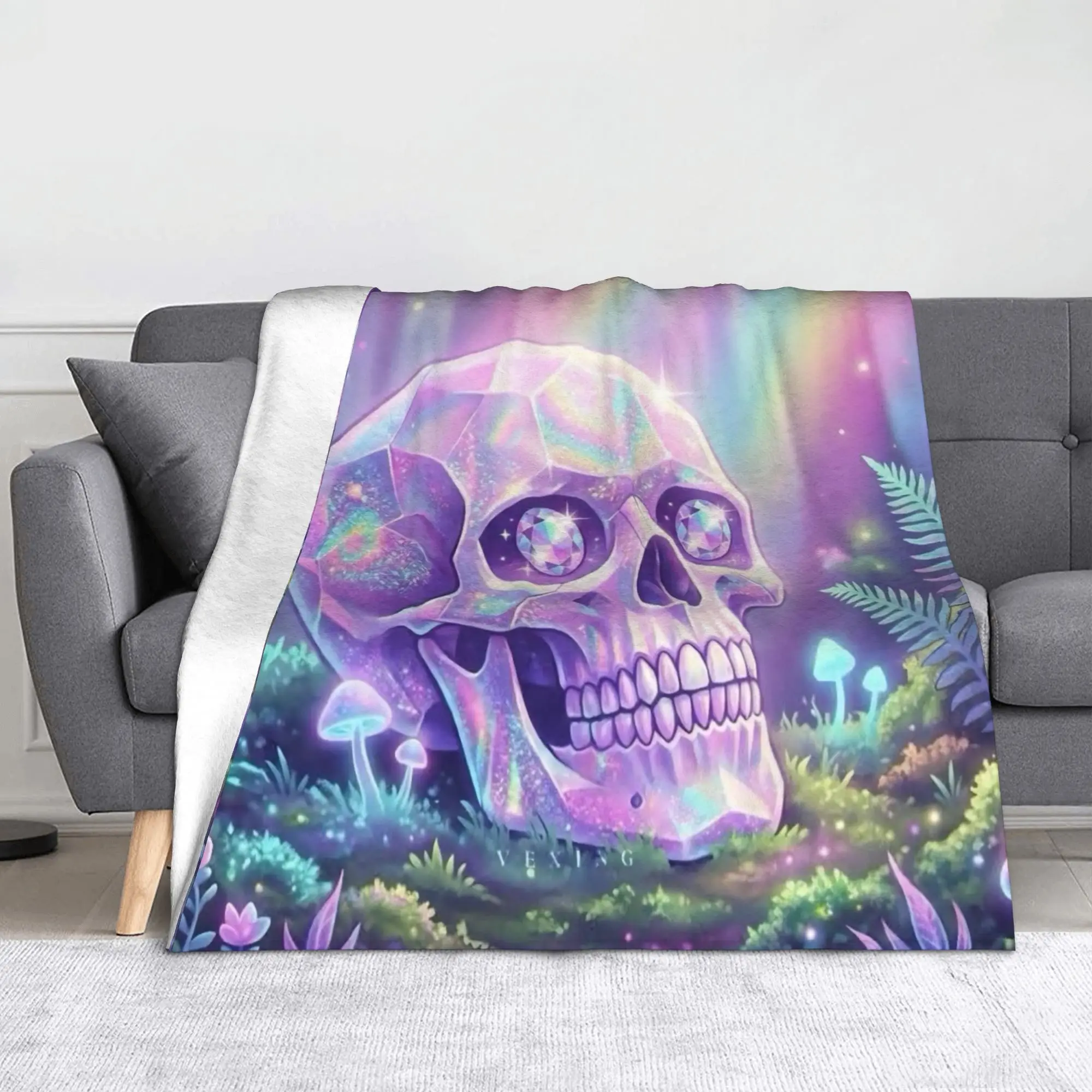 Gothic Skull Halloween Knitted Blanket  Fleece Throw Blankets Summer Air Conditioning Portable Lightweight Bedspread