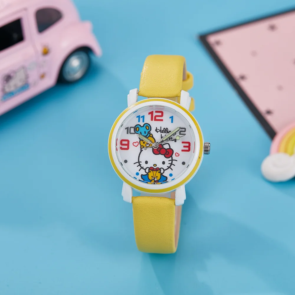 سانريو مرحبا كيتي ساعة فتاة الموضة ساعة Kawaii كوارتز عادية موضة ساعة اليد النساء فتاة الأطفال هدايا عيد الميلاد عطلة