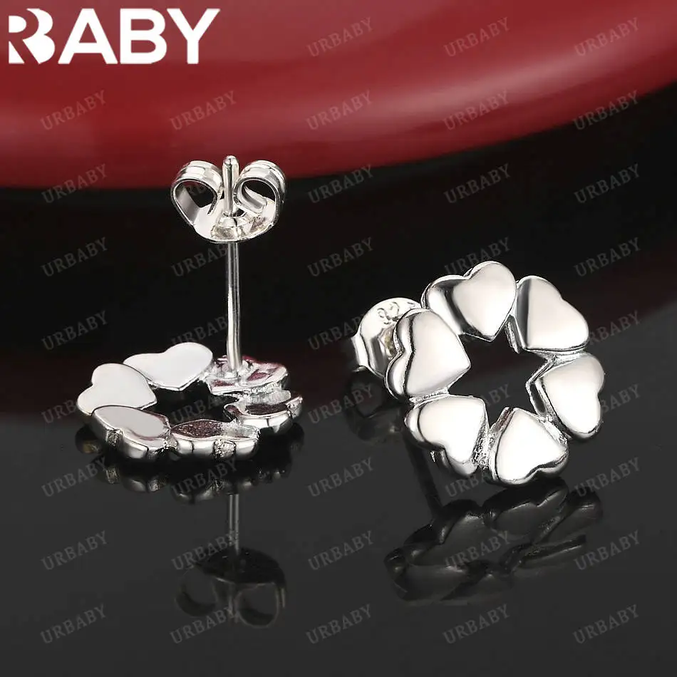 

URBABY 925 Sterling Silver Hearts Flower Earrings Stud Earrings For Women Anniversary Gift Popular Wild Fashion Romantic Jewelry