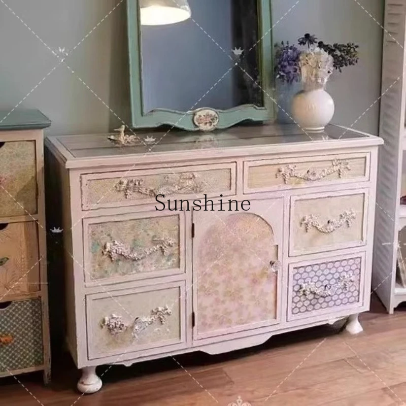 

American country six chest bedroom solid wood carving flower mix and match multi-element TV multi-functional entrance